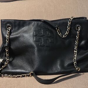 Tory Burch Black Shoulder Bag with Gold Accents